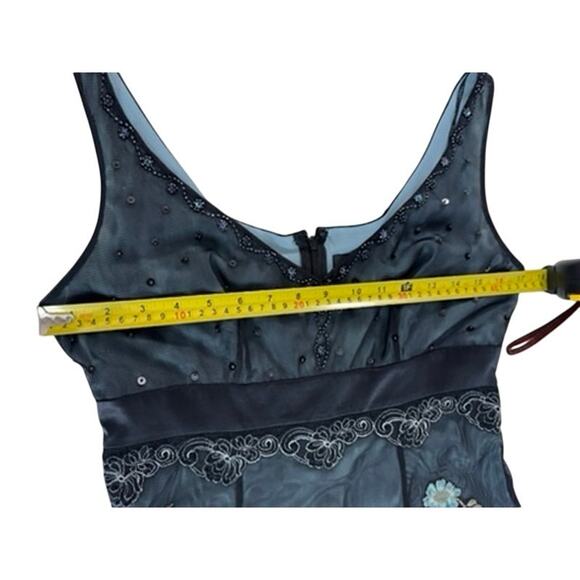 "ADRIANNA PAPELL" VTG Y2K Babydoll Floral Embroidered Dress SZ 6 Dark Fairy Sexy - Picture 11 of 16